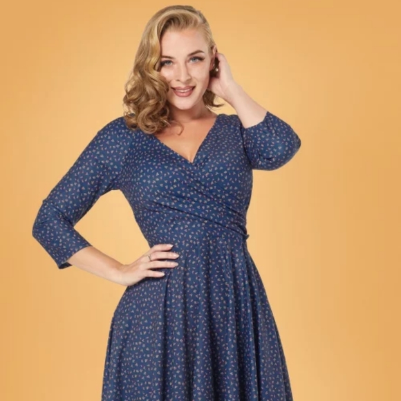 50s Lottie Cherry Blue Swing Dress Timeless London - Picture 1 of 4